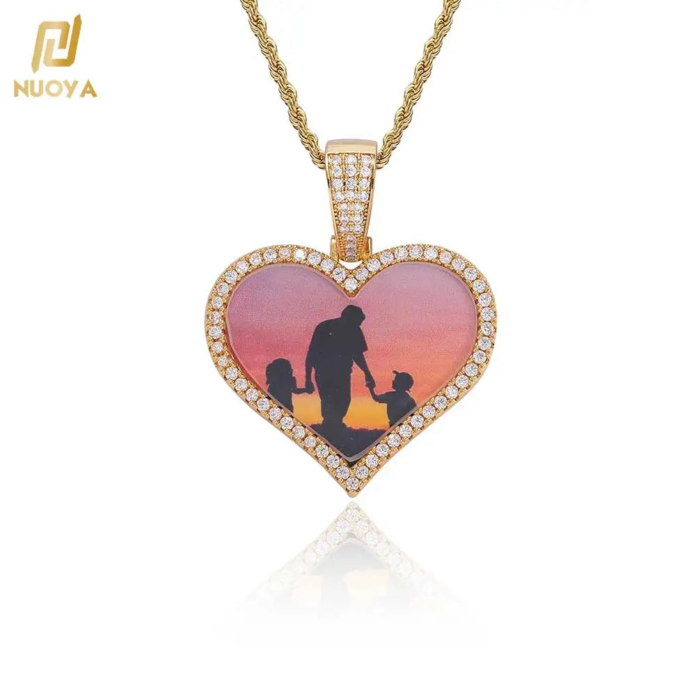 Custom DIY Photo Memory Medallion Hip Hop Jewelry Necklace Inlay Zircon Heart Pendant