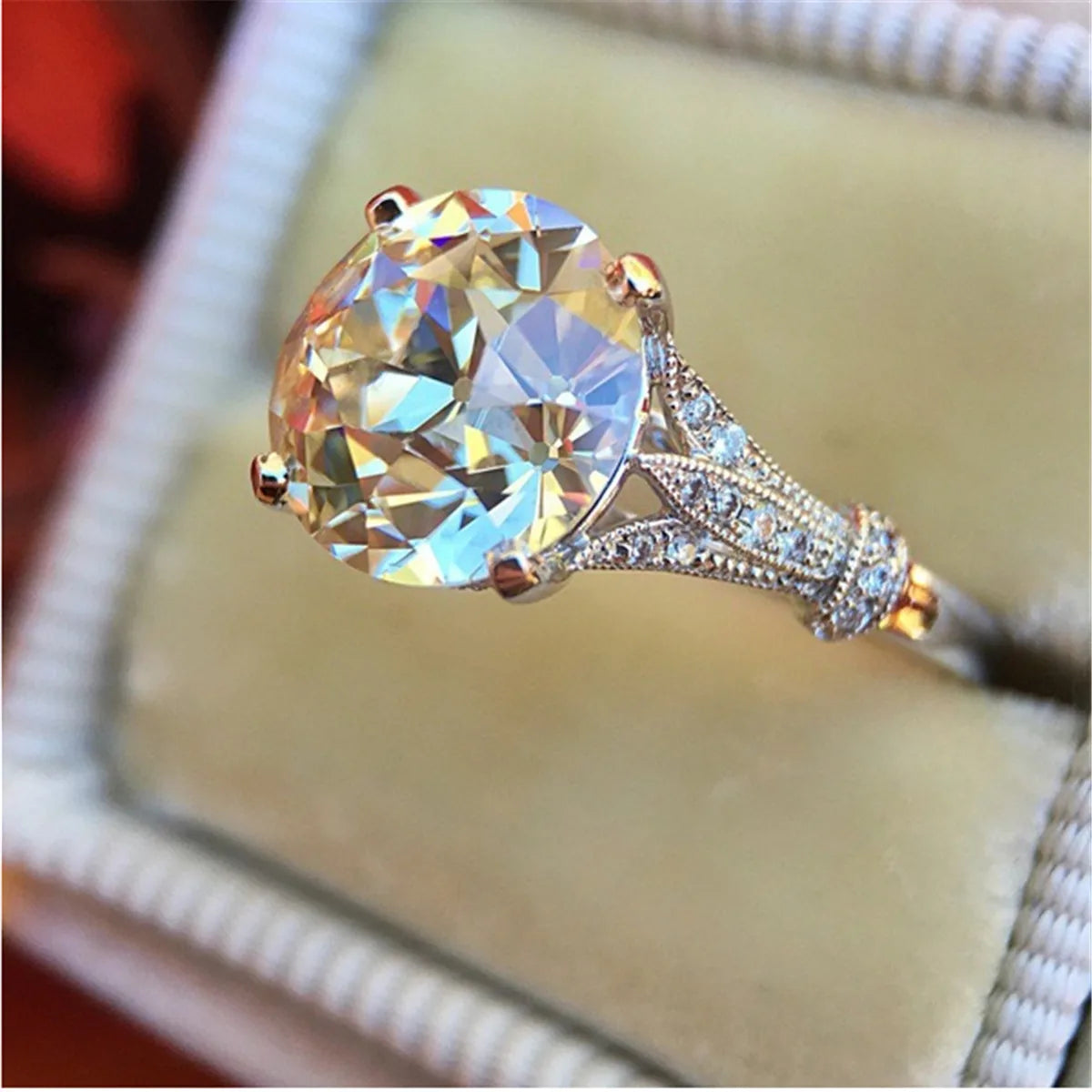 Fashion Luxury Trendy Round Natural Stone Ring Women Party Gift Jewelry Wholesale Silver Size 6-10