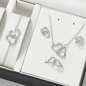 2024 Trendy Necklace Fine Jewelry Heart Locket Pendant Double Heart Necklace Set for Women