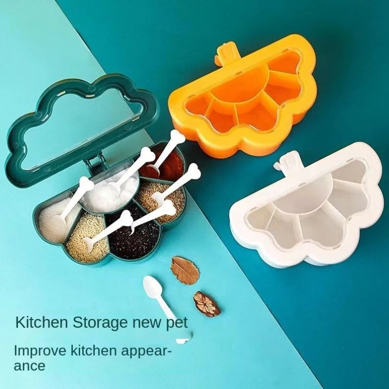 2026 New Household Seasoning Box Kitchen With Spoon Multi-grid Plastic Seasoning Box With Lid Not Odor-proof and Moisture-proof