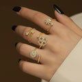 Daidan Silver Rings 925 Gold Plated Zircon Silver Zircon Open Four Leaf Clover Flower Ring