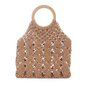 Hot Sell Wholesale 2022 Trend Women Cotton Rope Hand Crocheted Straw Bag Summer Beach Handles Tote Handbag