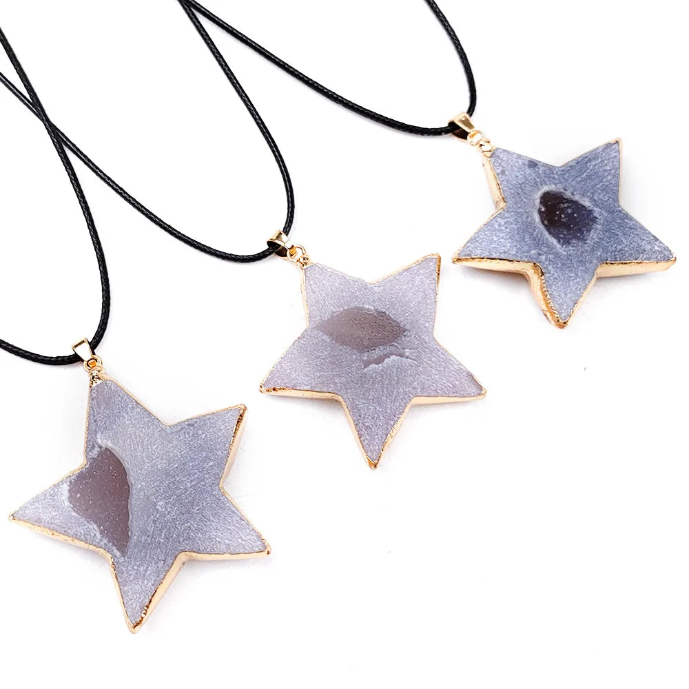 DIY Polished Crystal Star Christmas Flat Ornaments Agate Geode Blank Christmas