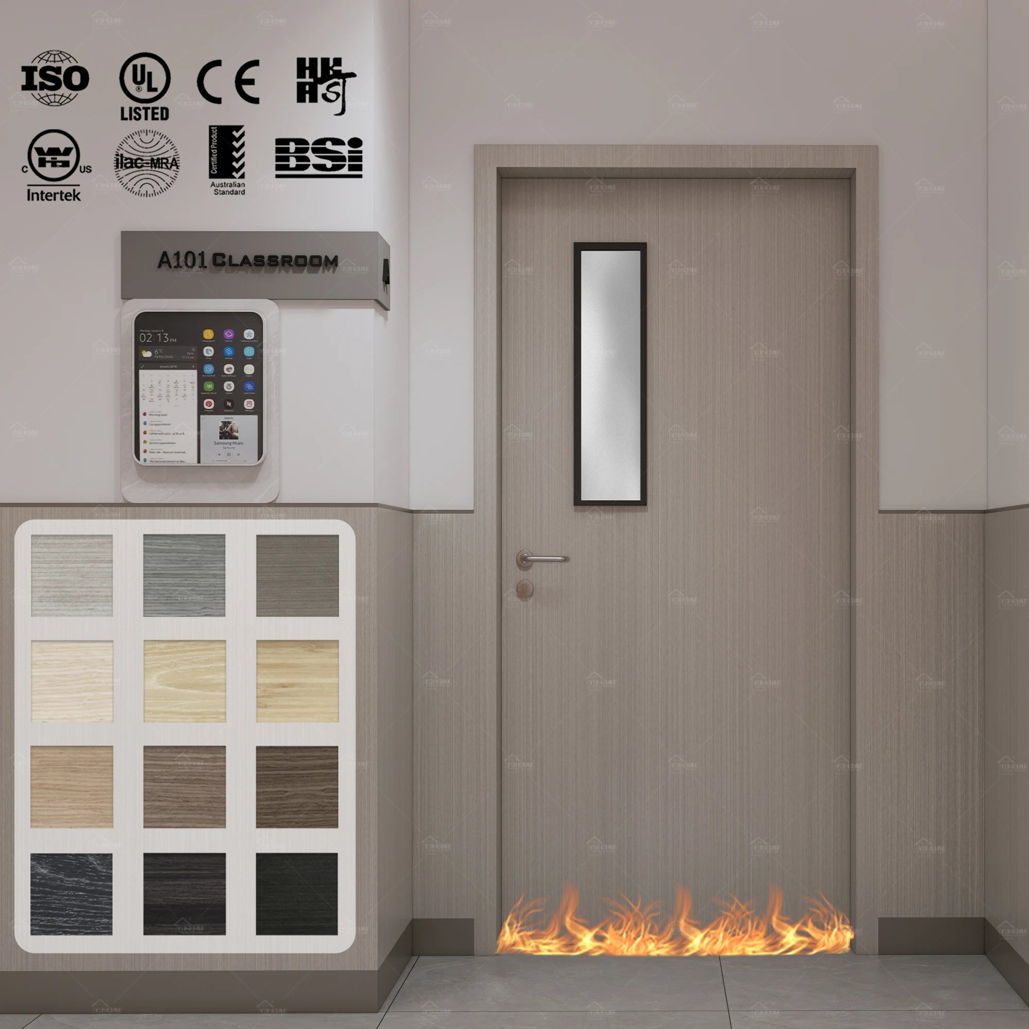 American Approve School Door Wood Interiors 20 45 60 Minutes Fire Rated Door Classroom Door with Window
