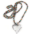 Fashion Jewelry 6mm Natural Stone Gravel Glass Crystal Silver Alloy  Holey Heart Pendant Necklace