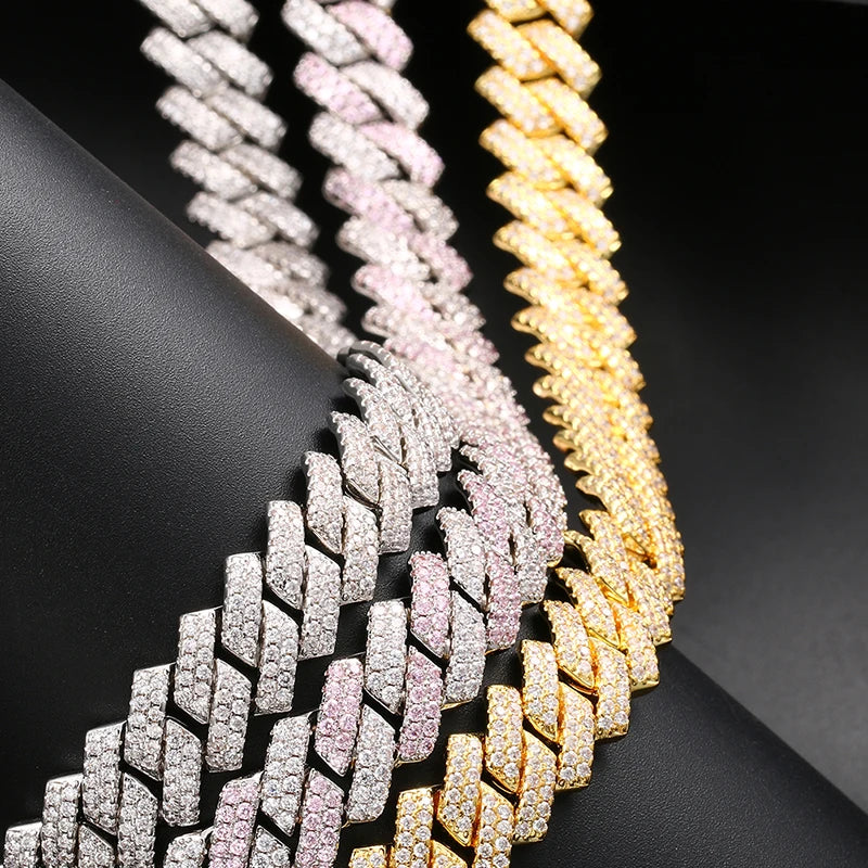 Luxury Mens Necklace 14mm Gold Plated Brass CZ Paved Cuban Link Chain Mens Hip Hop Jewelry Iced Out Cuban Chain