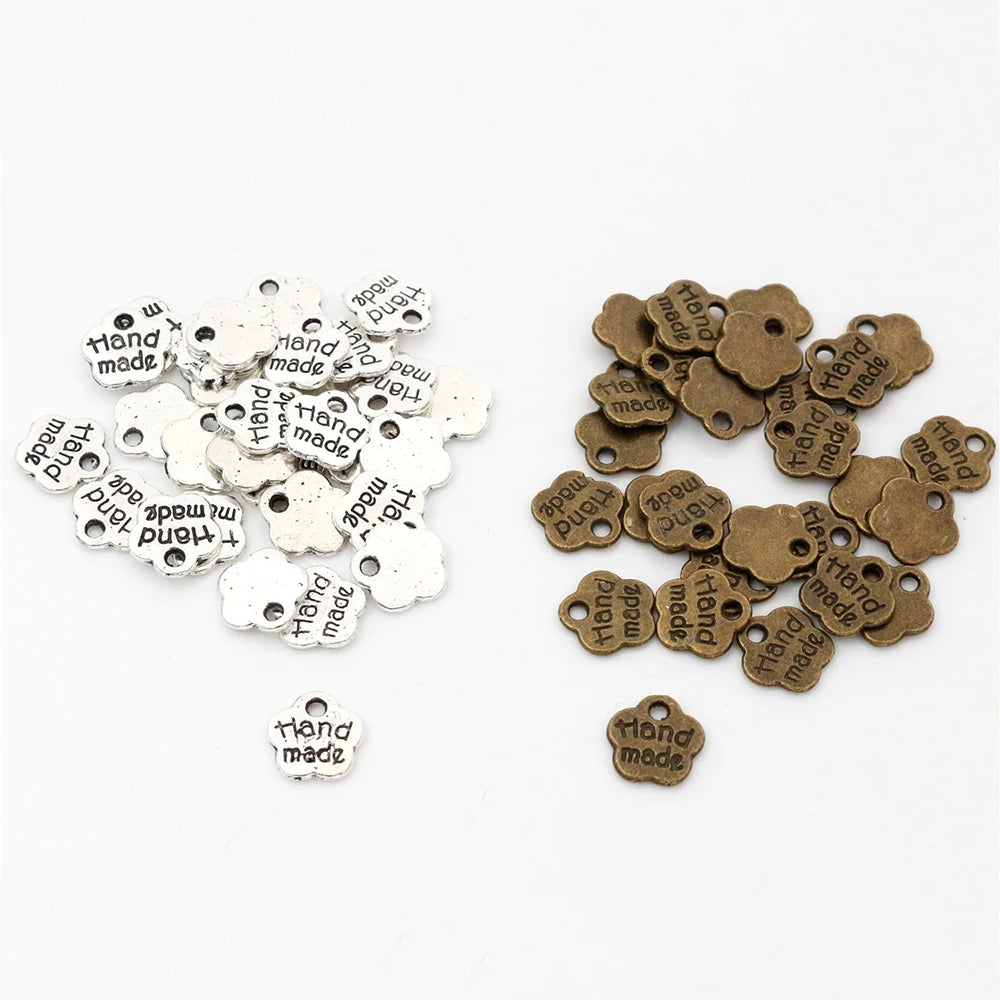 50pcs/lot 8x8mm Antique Silver Plated Bronze Plated Flower Handmade Charms Pendant DIY Jewelry Findings for Bracelet Necklace
