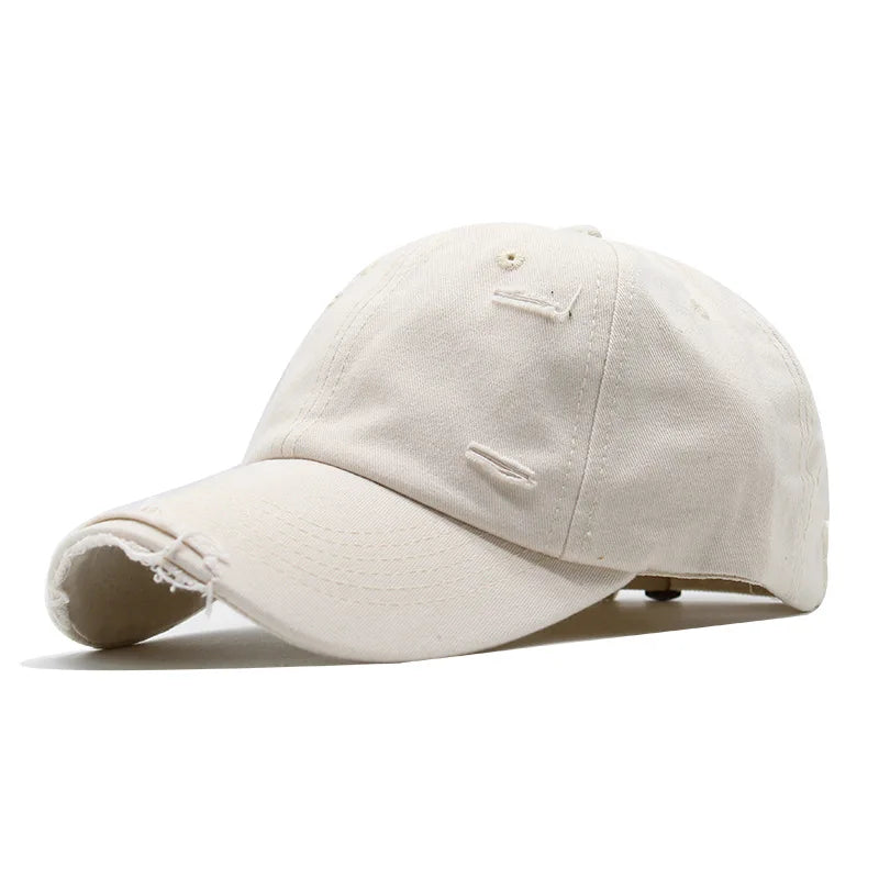 Vintage Personalized Perforated Baseball Hat Hip Hop Soft Top Sunshade Sports Hat Unisex Wide Brim Baseball Hat