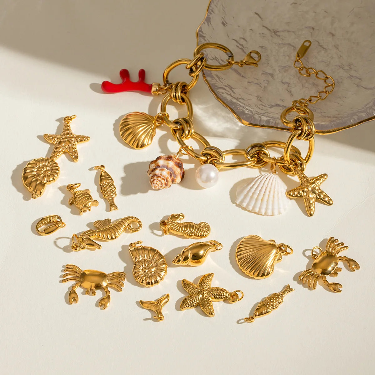 Waterproof Stainless Steel Sea Series Pendants Seashell Starfish Conch Sea Fish Beach Summer DIY Charms for Jewelry Making