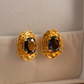 French Vintage Irregular Flower Shaped Black Gold Stud Earrings 925 Silver Needle Court Medieval Earrings Jewelry