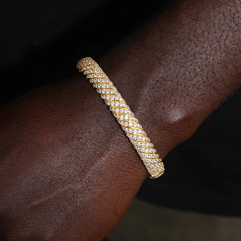 New Popular Mossanite 8mm Iced Out VVS Diamond Hip Hop Bracelet Jewelry Pure Silver Moissanite Bracelet Bangle