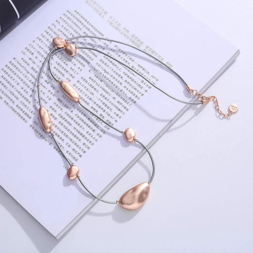 TongLing Necklace Long Tiny Thin Silver Rope Strand String Rose Gold Sweater Necklace for Women