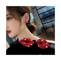 RisingMoon Fashion Jewelry  Women Kids Gifts Hollow Out Kiss Punk Big Red Lips Stud Crystal Earring