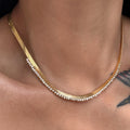 2023 Dazan Autumn Winter Hot New 18k Pvd Gold Plated Stainless Steel Polished 5a Zircon Lady Fringe Blade Herringbone Necklace