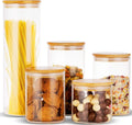 Glass Food Storage Jars Containers Glass Storage Jar with Airtight Bamboo Lids Set of 5 Kitchen Glass Canisters