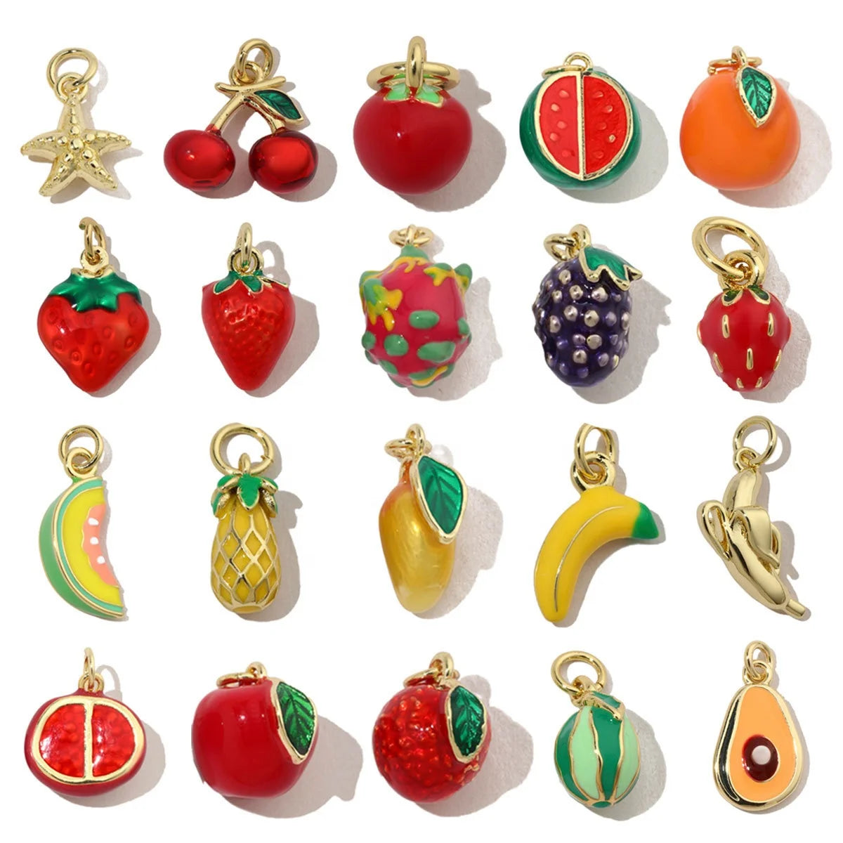 Hot Selling Colored Oil Drop Strawberry Pitaya Watermelon Banana Avocado DIY Charms Accessories for Jewelry Making