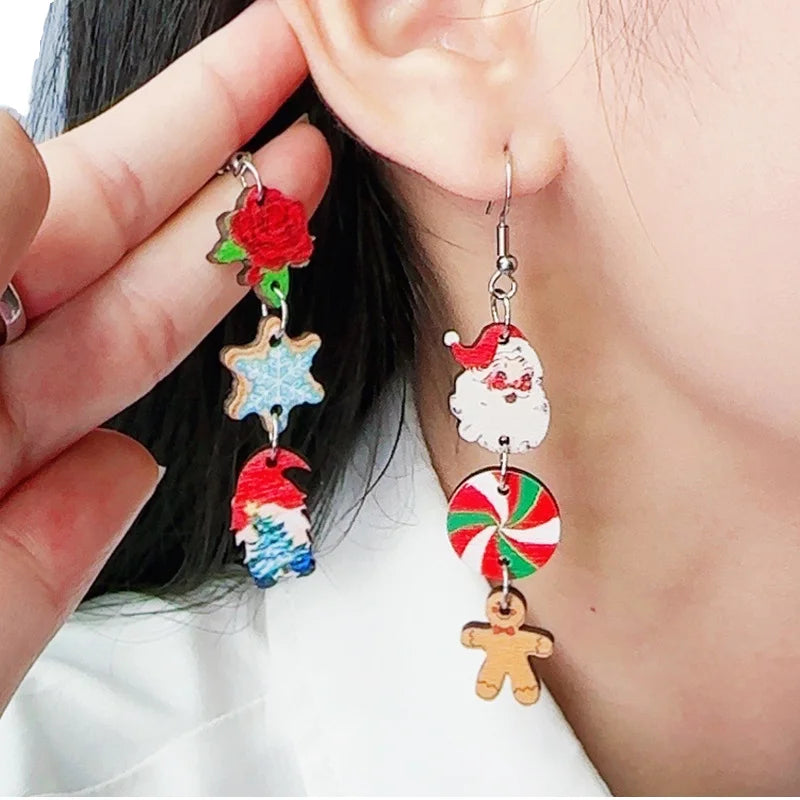 Creative Acrylic Gingerbread Man Santa Claus Drop Earrings for Women Cut Christmas Bells Design for Holiday Birthday Gift