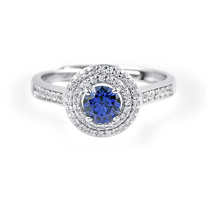 Luxury 5mm Round Cut Synthetic Blue Sapphire Rings 925 Silver 18K White Gold Plated Diamond Ring