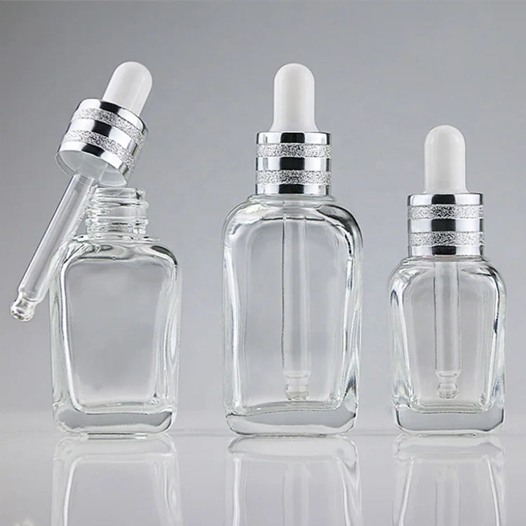 Luxury Eco-Friendly 10ml 30ml 50ml Clear Glass Serum Bottle with Dropper Screen Printed for Skin Care Cream & Eye Drops