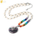 CSJA Wholesale 7 Chakra Necklace Natural Stone Bead Oval Freshwater Pearl Necklace Women Jewelry G460