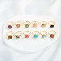 New 12pcs Mixed Color Cut Natural Stone Ring Face Tiger Eye Amethyst Adjustable Open Ring Box Personalized Ring Set Gift