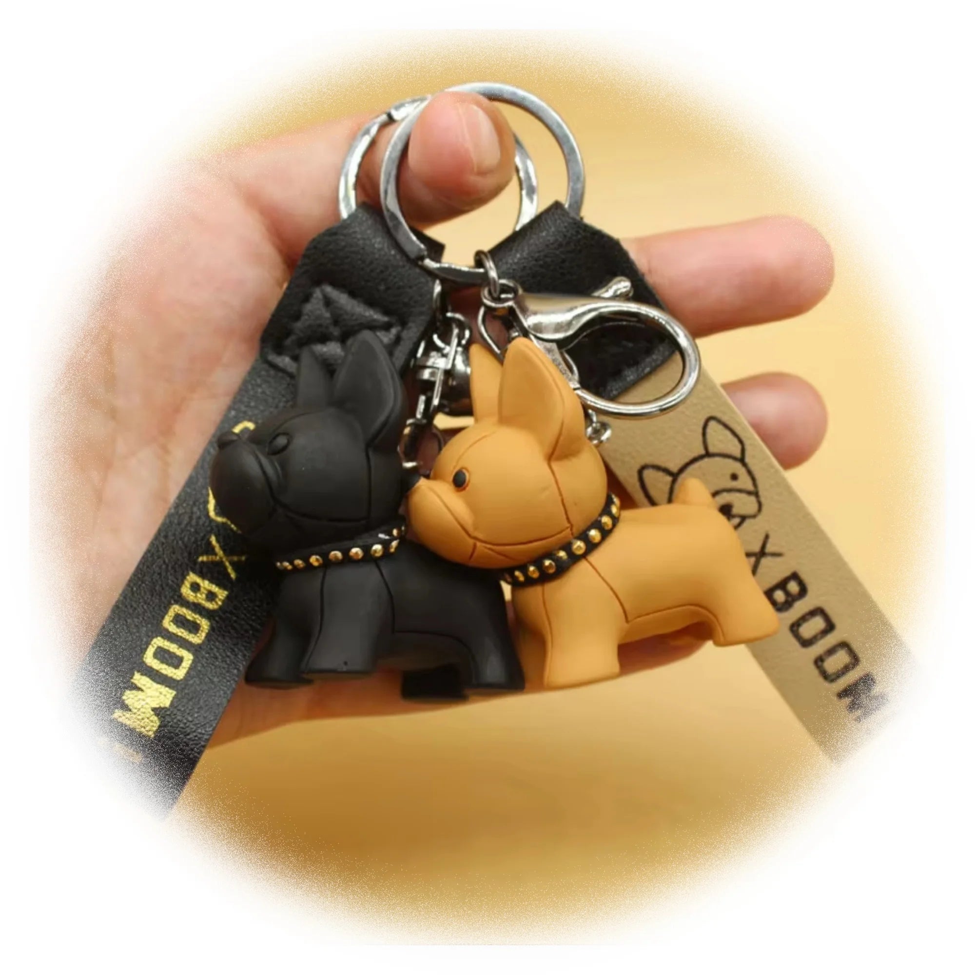 Fashion Punk French Bulldog Keychain PU Leather Dog Keychains or Women Bag Jewelry