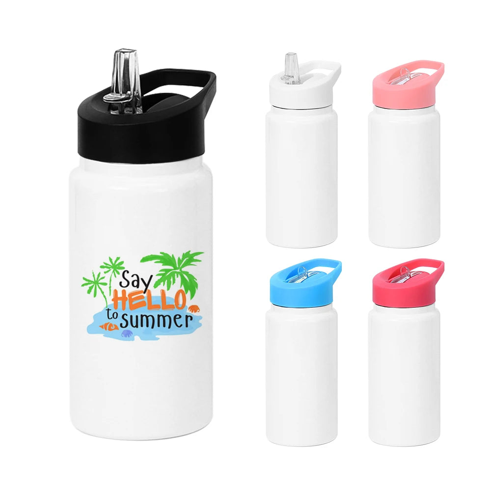 Stainless Steel Water Bottle Manufacturer China Supplier 14OZ Kid Straw Sublimation Blank Vacuum Flask with Colorful Handle Lid