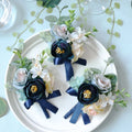 Blue Green Mix Colors Rose Peony Silk Artificial Wrist Corsage Boutonniere Wrist Corsage