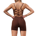 FLW Wholesale Summer Women Solid Cross Back Seamless Eco-Friendly Breathable Yoga Biker Shorts 2 Piece Set