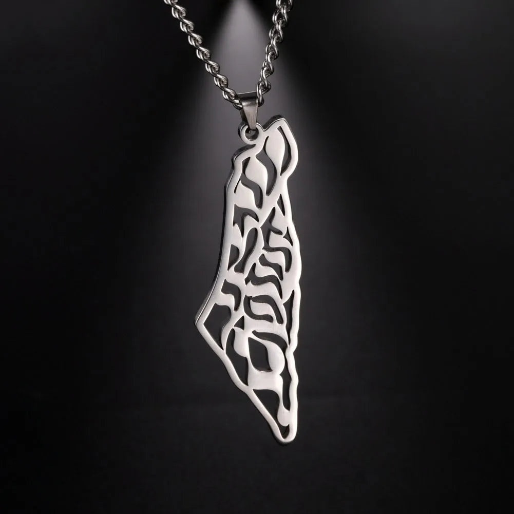 Fashion Hollow Middle East Countries Map Necklace Palestine Israel Map Stainless Steel Men and Women Necklace Jewelry