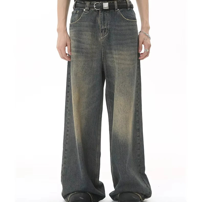 Factory Custom-made Men's Clothing National Trend Retro Blue Washed Jeans for Men Loose Straight Legs and Wide Legs for Men