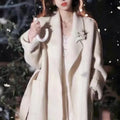 Custom Women's Long Style Korea Wool Coat with Turn down Collar & Waterproof Feature Polyester Lining Cashmere & Belted