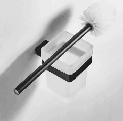 HOMEDEC Modern Design Wall Hanging 304 Stainless Steel Toilet Brush Holders with Glass Cup for Bathroom