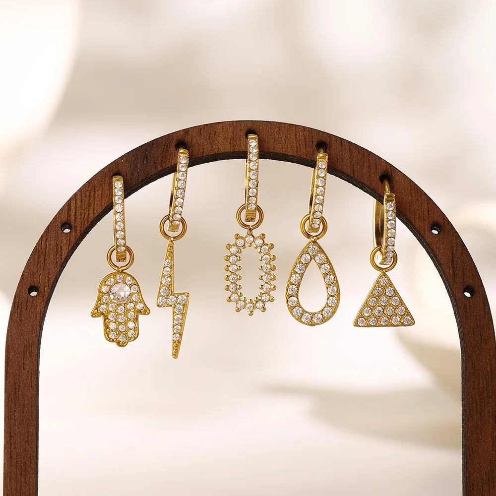 YF6305 New Fashion Stainless Steel 18k Gold Plated Geometric Pendant Butterfly Lightning Full Zircon Women Earrings