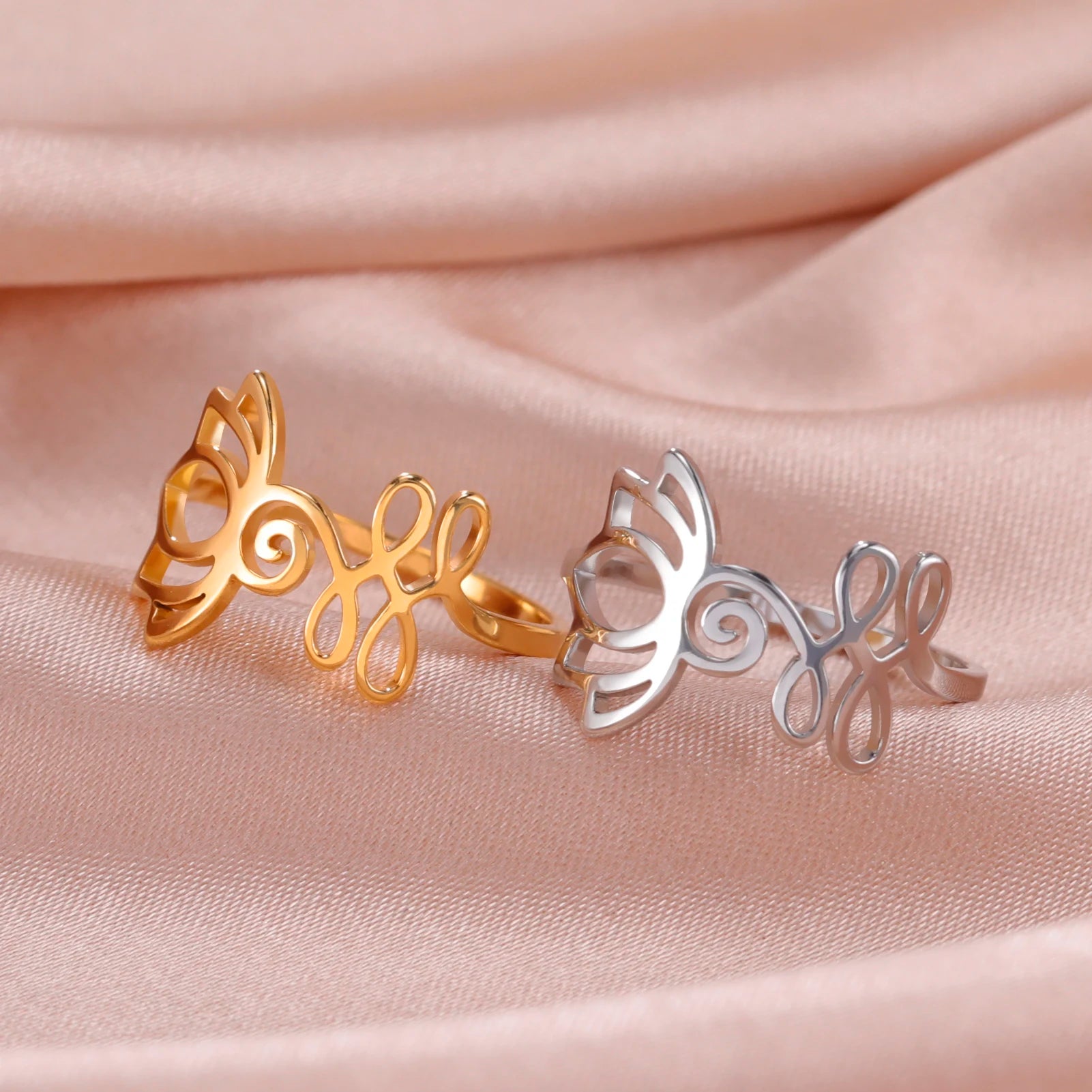 Fashion Lotus Flower Women Finger Ring Stainless Steel Ring Real Gold Plated for Women Gold Finger Rings Jewelry for Girls