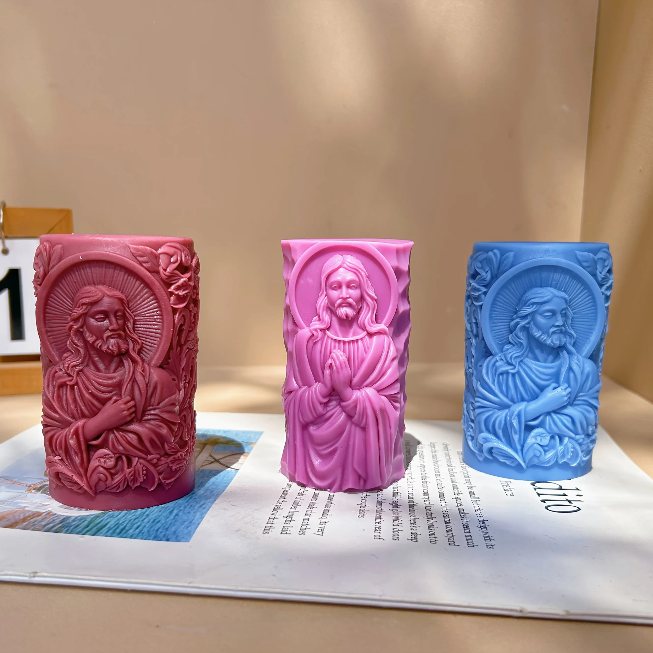 3 Styles of Father Jesus Easter Candles Plaster Resin Soap Cake Silicone Mold