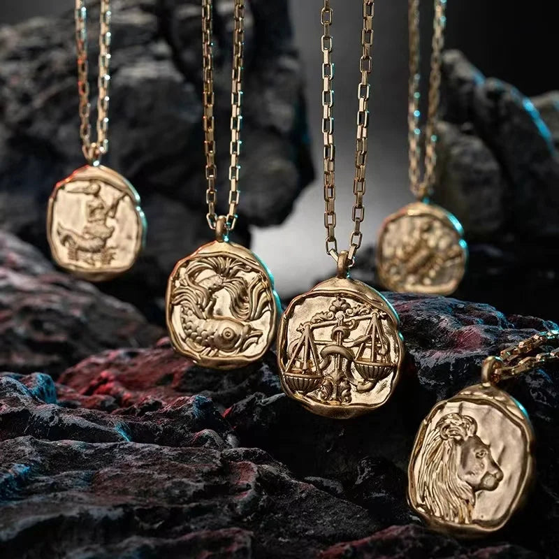 Hot Sale Stainless Steel 12 Zodiac Pendant Necklace 18K Gold PVD Plated Non Tarnish High Quality Constellations Charm Necklace