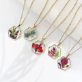 Custom Irregular Hexagon Flower Pendant Necklace Dry Flower Epoxy Resin Real Flower Necklace