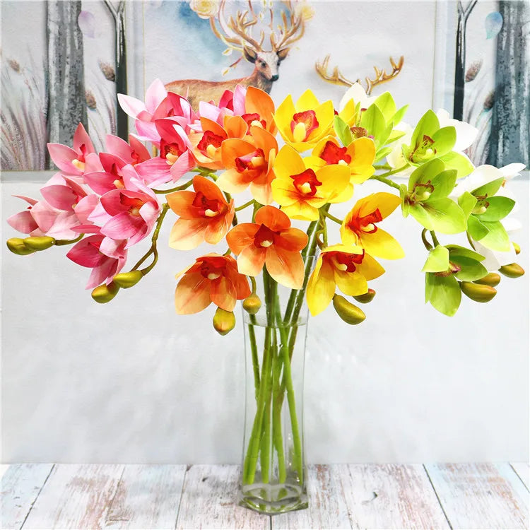 O-X551 Wholesale 3d Printing Simulation Cymbidium Wedding 3D Print Latex Orchid Real Touch Artificial Cymbidium Flower for Decor