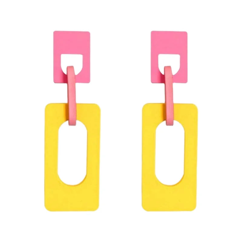 Fashion Cheap Resin Cut Earrings Geometrically Hollow Long Macaron Colored Summer Drop Earrings for Women