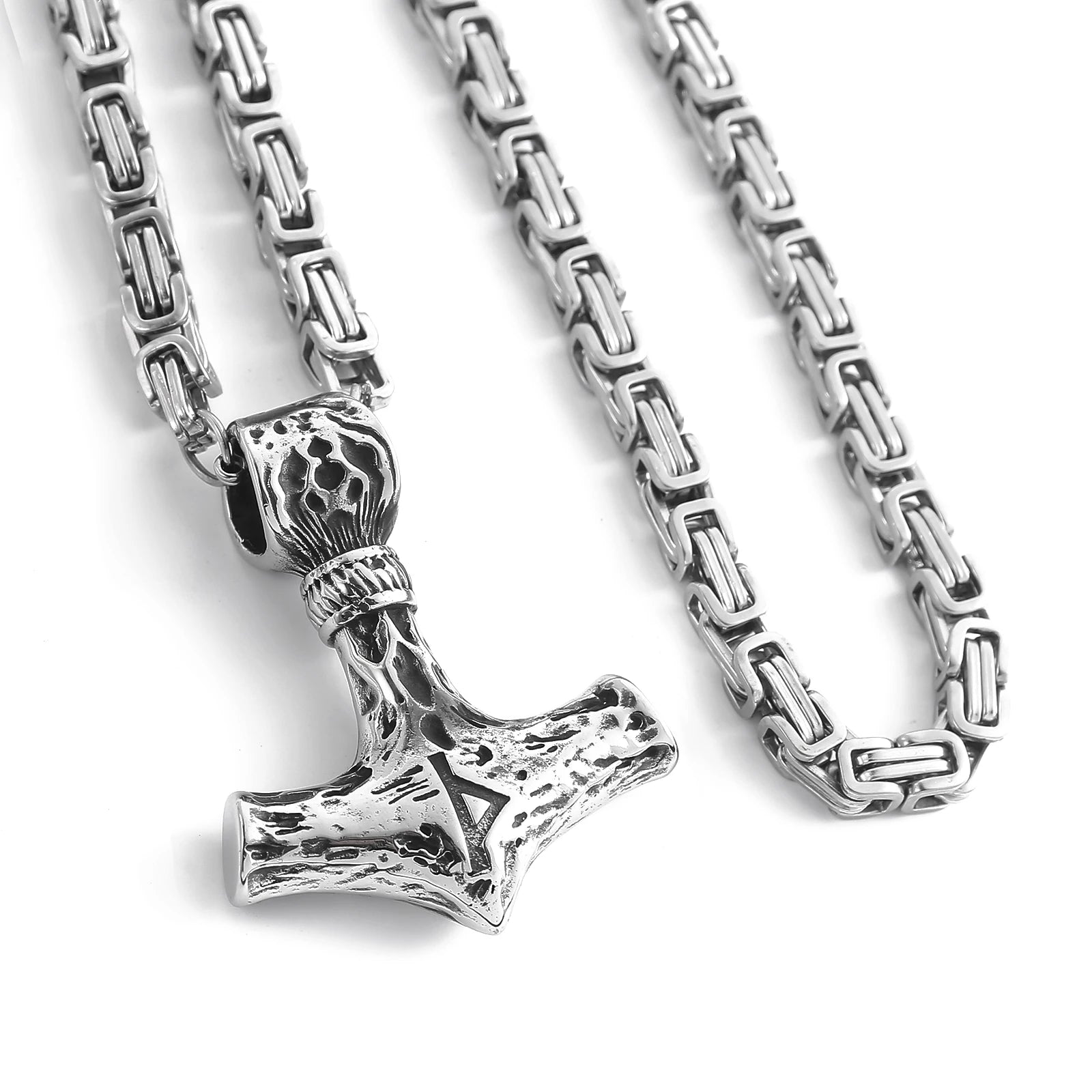 Fashion Jewelry Wholesale Stainless Steel King Chain Necklace Casting Norse God Thor Hammer Pendant Necklace Jewelry