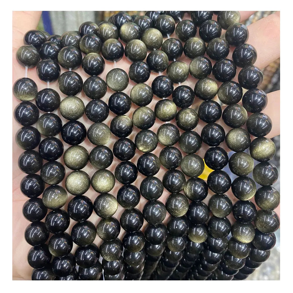 Natural Stone in Bulk Smooth Round Loose Gemstone Beads Grade 7A Natural Golden Obsidian Beads for Bracelet