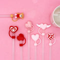 Romantic Heart-Shaped Cute Bear Silicone Straw Toppers 10mm PVC Covers Reusable Love Straws for Valentine's Day Fun Couple Gifts