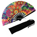 FAREA Folding Hand Fan for Women - UV Glow Rave Bamboo Hand Held Chinese Fan with Velvet Bag for Rave Party