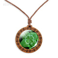 Four Leaf Clover Vintage Wax Rope Chain Necklaces Wooden Pendant Lucky Clover Jewelry for Student