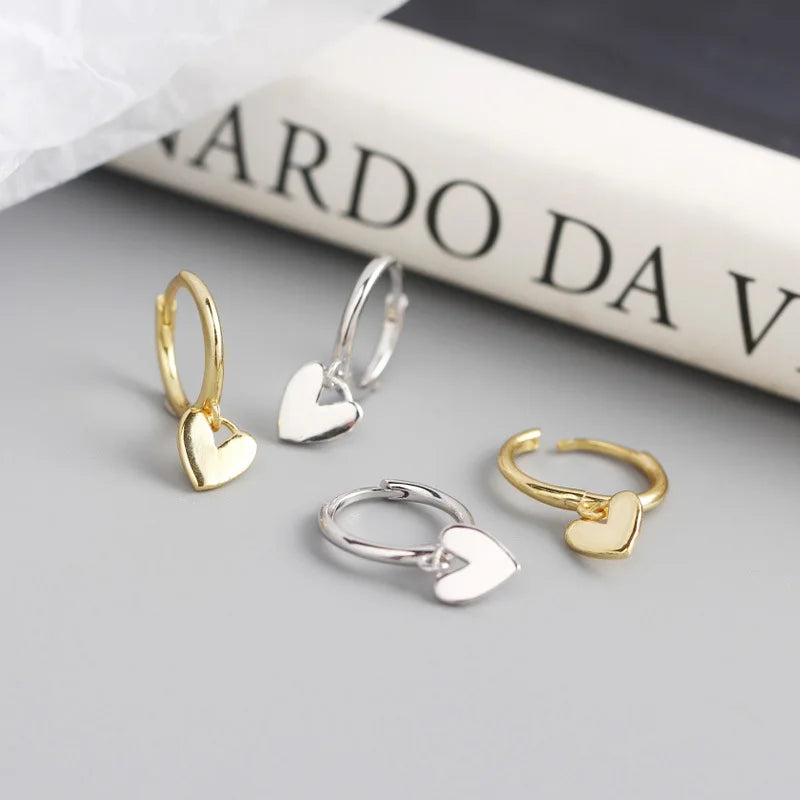 Dainty Heart Hoop Earrings Dangle Earrings Heart Charm Earrings Women Hoop 925 Silver Jewelry