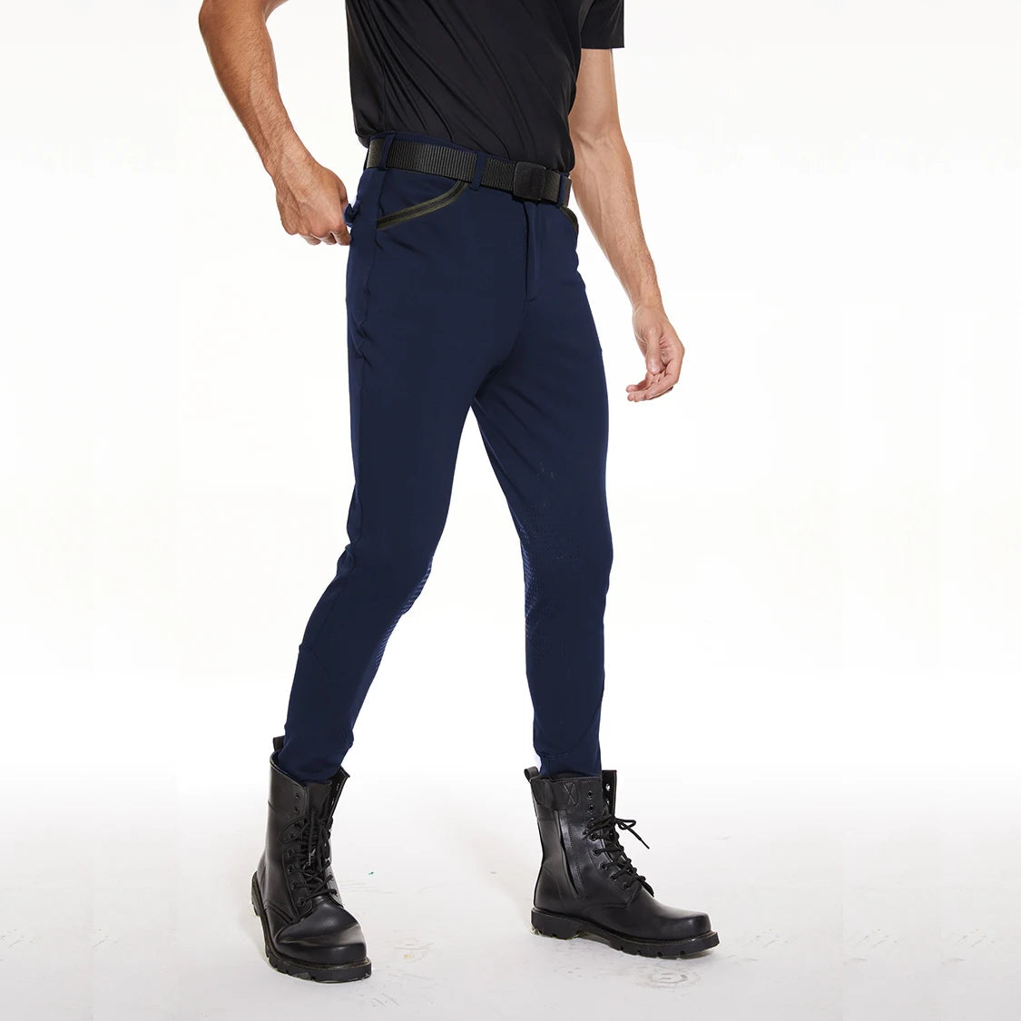 High Quality New Navy Blue Equestrian Pants Clothing Original Factory Men Horse Riding Breeches Silicone Printing Knee Print