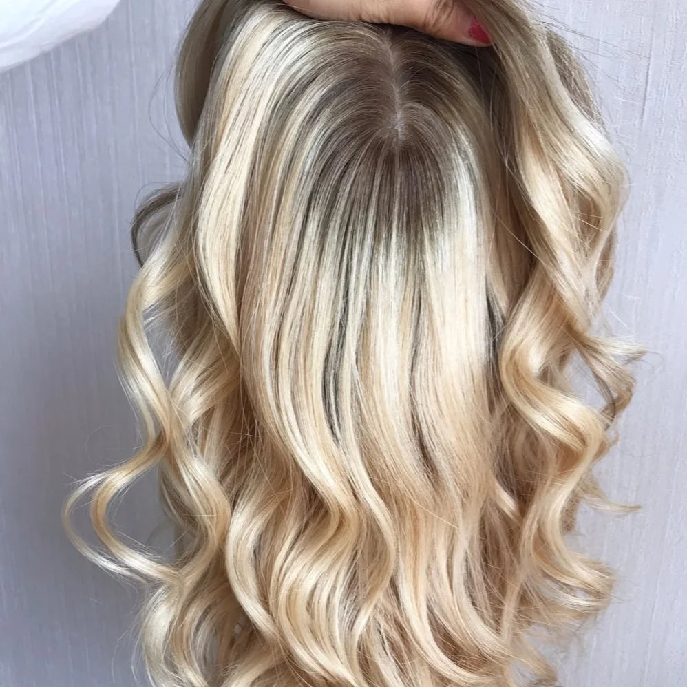 Yefine Wig Transparent Silk Base European Remy Hair Glueless Blonde for Dark Rooting Long Layer Human Hair Wig
