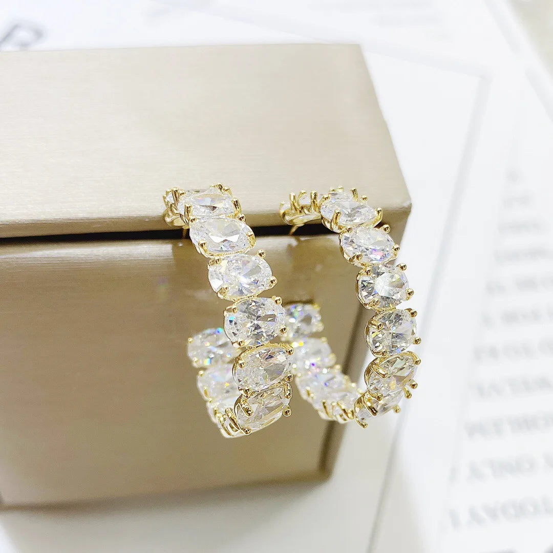 2025 New Gold Plated Zircon Diamond Hoop Earrings for Women