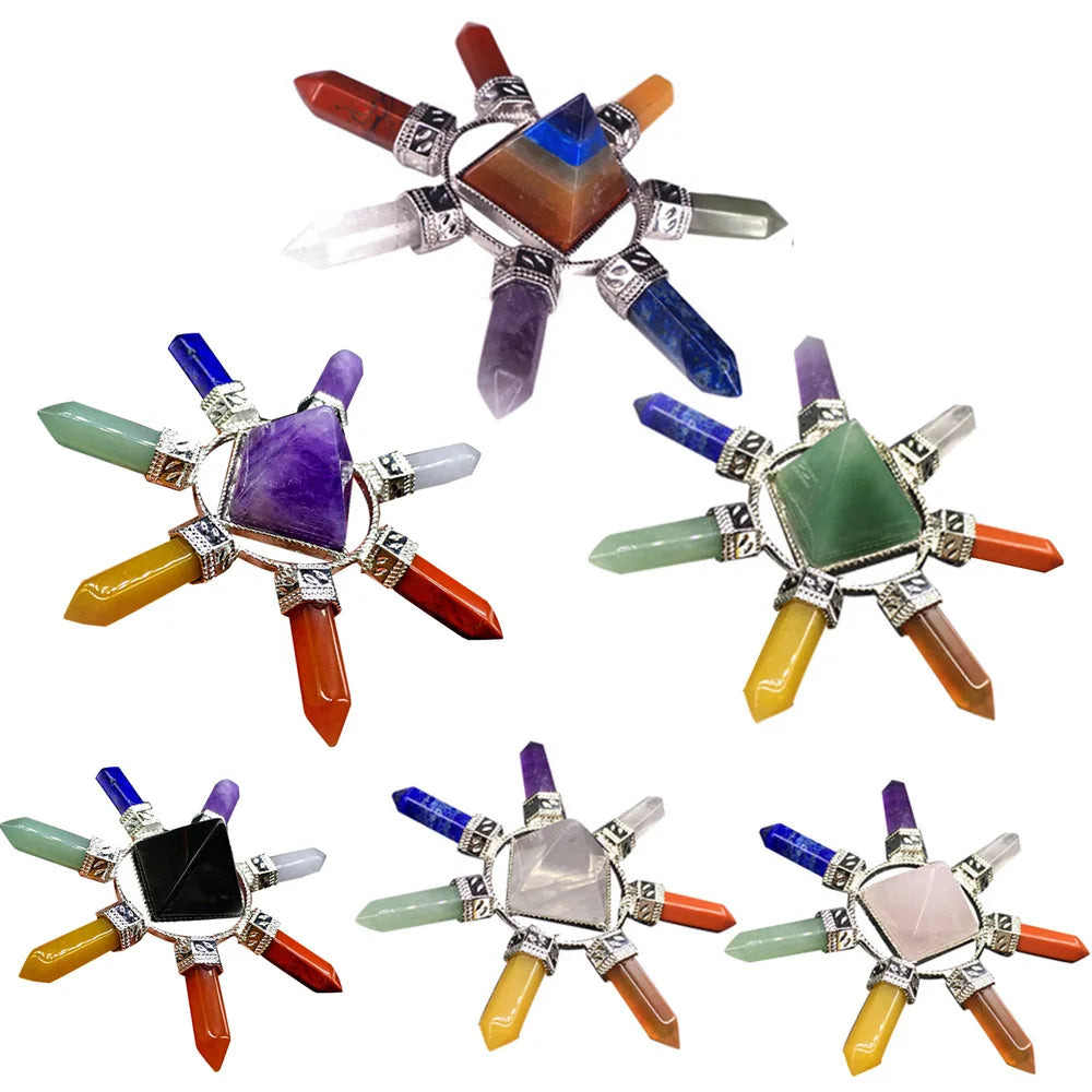 Wholesale 7 Chakra Pyramid with Hexagonal Point Energy Generator Healing Crystals Stone Home Decoration Love Gemstone Natural